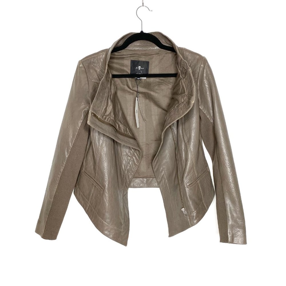 7 FOR ALL MANKIND Real Grey Leather Moto Jacket S - Picture 15 of 15